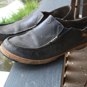 OluKai Moloa Leather Slip Ons Loafers Shoes Men's 10 black 10.5 drop heel 44